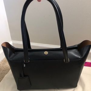 Black Leather Tory Burch Small Buckle Tote